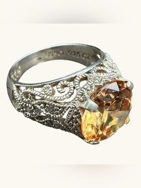Sz 9 Vintage Joseph Esposito Espo Citrine Jubilee Sterling Silver Ring 925 CZ